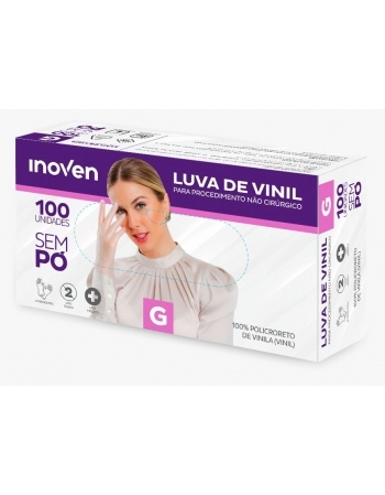 LUVA VINIL PARA PROCEDIMENTOS SEM PÓ INOVEN G - 100 UN