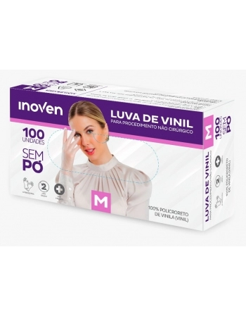 LUVA VINIL PARA PROCEDIMENTOS SEM PÓ INOVEN M - 100 UN