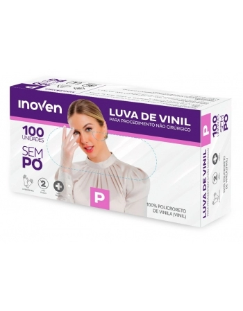 LUVA VINIL PARA PROCEDIMENTOS SEM PÓ INOVEN P - 100 UN