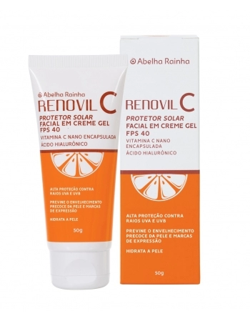 RENOVIL C PROTETOR SOLAR FACIAL FPS40 VITAMINA C NANO ENCAPSULADA ABELHA RAINHA 50ML