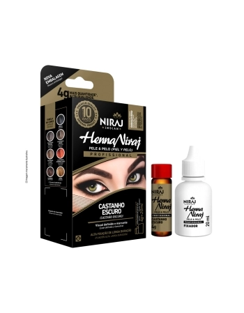 KIT HENNA SOBRANCELHAS CASTANHO ESCURO 4G + FIXADOR 20ML NIRAJ