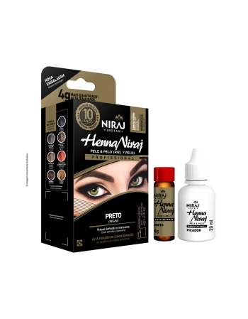 KIT HENNA SOBRANCELHAS PRETA 4G + FIXADOR 20ML NIRAJ