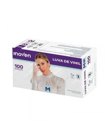 LUVA VINIL SEM PÓ INOVEN M - 100 UN